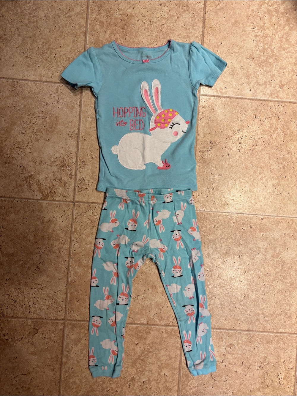 Kids Bunny Pajama Set - Blue Sleeved Top & Printed Pants